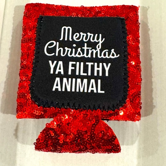 Other - ✨ Red Sequin Christmas Can Cooler – “Merry Christmas Ya Filthy Animal” ✨